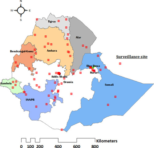 Figure 1 TB and HIV co-infection sentinel surveillance sites between 2010 and 2015 in Ethiopia.
