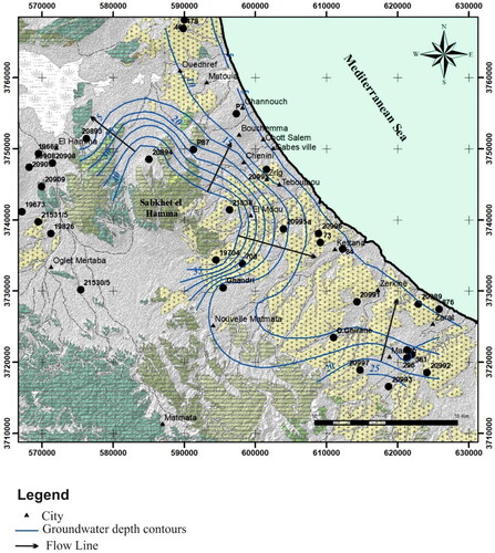 Figure 10. Water table level (2015) map of the Gabes area.