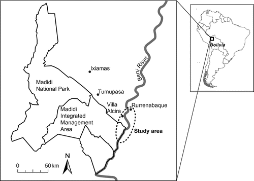 Figure 1. Map of the study area in the Bolivian Amazon along the Beni River (Source: Authors, Data: SERNAP, Bolivia).