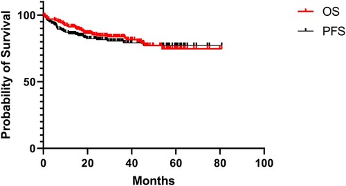 Figure 2. Clinical outcomes for patients with PE-DLBCL. Overall survival and progression-free survival for patients with PE-DLBCL.