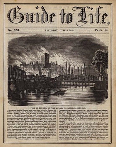 Figure 3. “Fire of London, at the Surrey Zoological Gardens,” Guide to lLife, 8 June 1844, public domain.
