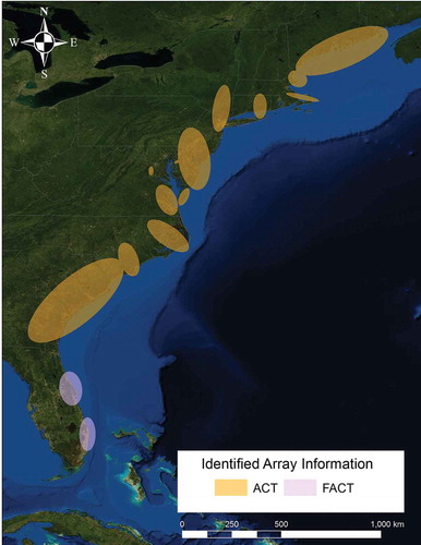 FIGURE 2. Map of Atlantic coastal receiver arrays. Map provided by the Atlantic Cooperative Telemetry Network (ACT).