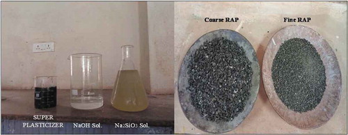 Figure 1. Alkaline solution and RAP aggregates for production of paver blocks.