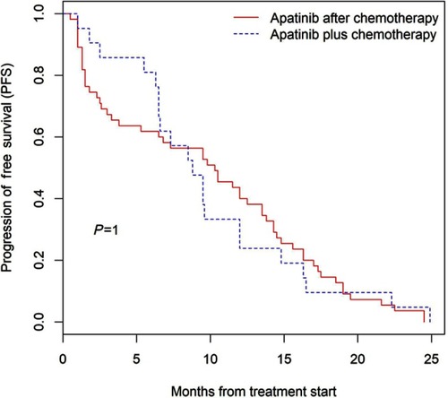 Figure 2 Kaplan–Meier estimates of progression-free survival for both treatment groups.