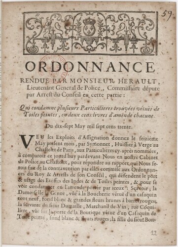 Figure 1. Ordonnance rendue par M. Hérault, Lieutenant Général de Police, 17 May 1730. Source: gallica.bnf.fr / Bibliothèque nationale de France.