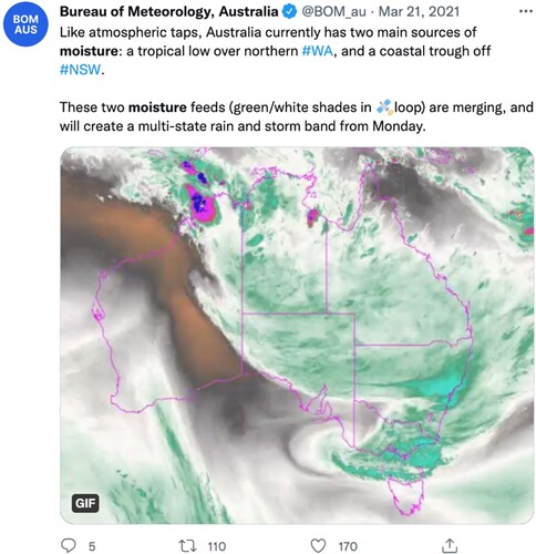 Figure 3. Tweet from the Bureau of Meteorology describing ‘atmospheric taps’.