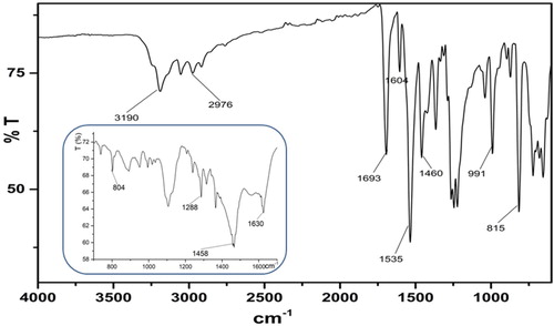 Figure 5. IR spectrum of ligand L. Inset, zoom IR spectrum of ML2.