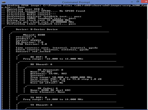 Figure 4. Default configurations of the USRP B200 module.