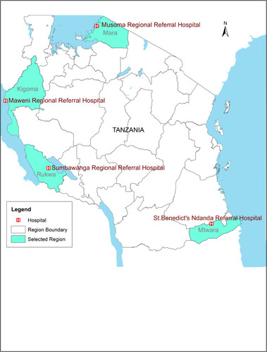Figure 1 Map of the Republic of Tanzania showing geographic locations of the four study sites.