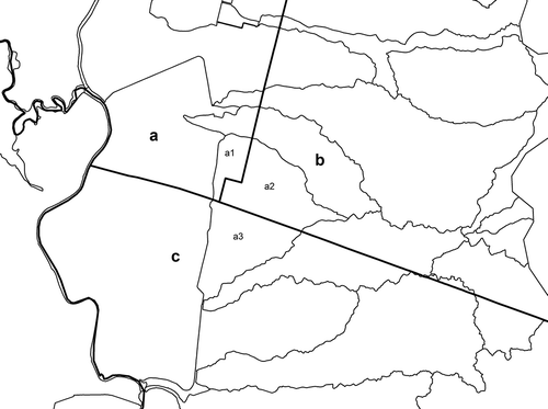 Figure 6. Calculation of fertilizer and manure loading for a watershed segmented by three counties.