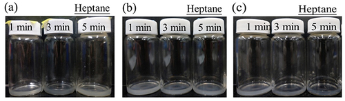 Figure 2 Image of NGs (heptane): (a) 15%, (b) 10%, and (c) 5% gelatin methacrylate (GelMA).