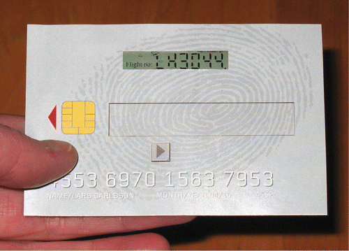 Figure 19 Reflective flexible photoaligned TN‐LCD mounted in smart card prototype Citation38.