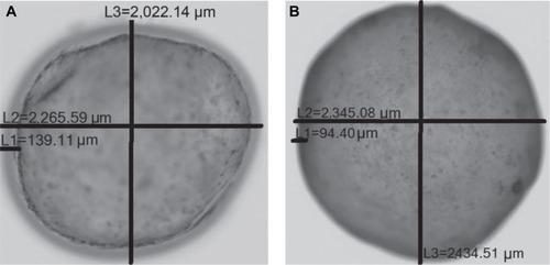 Figure 1 Optical microscopy of PB-SA and PB-DCA-SA microcapsules.