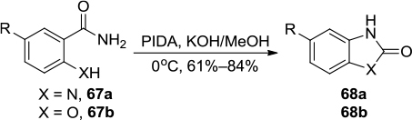 Figure 24 PIDA/KOH-mediated synthesis of 2-benzimidazolones and 2-benzoxazolones.