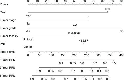 Figure 4 Nomogram for predicting RFS in patients with non-muscle-invasive bladder cancer.