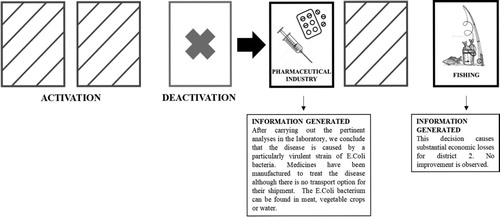 Figure 2. Information generated by the students’ decision to activate the pharmaceutical industry and deactivate fishing.