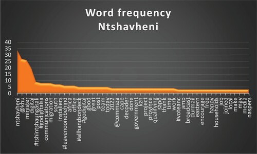 Figure 3. Most frequently used words in Ntshavheni’s 100 tweets.