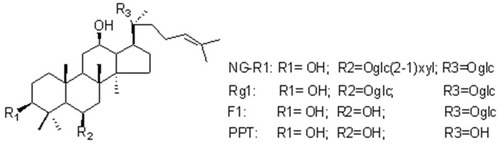 Figure 1 The chemical structure of NG-R1, Rg1, F1, and PPT.