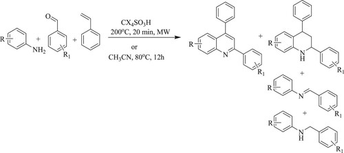 Scheme 10. Microwave reported synthesis of substituted quinoline using p-sulfonic acid calix[Citation4]arene catalyst.