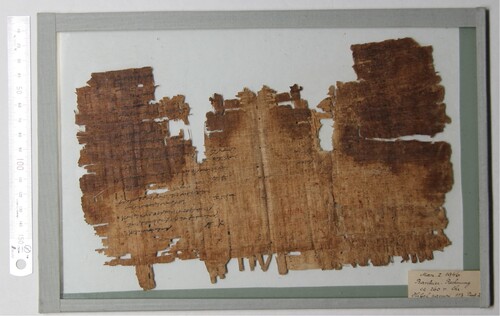 Figure 1. Recto of the fragment showing a central fold and Greek text within clearly defined margins.
