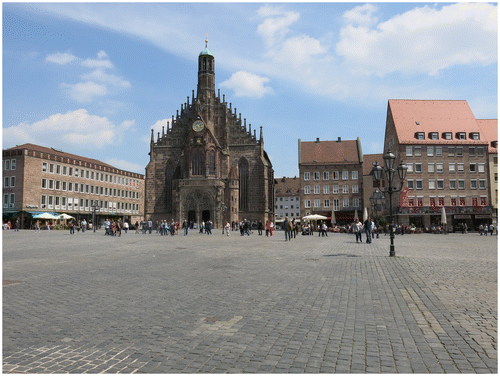 Fig 5 Hauptmarkt (Main Square) in Nuremberg, including Frauenkirche (Church of St Mary). The square is the site of the Jewish settlement, whereas the church marks out the location of the synagogue. Photograph by A Andrén.
