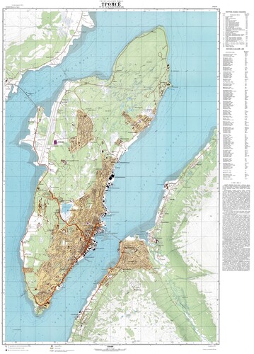 Figure 1. Soviet military 1:10,000 city plan of Tromsø, Norway, printed in Leningrad (St Petersburg) in 1975. Original size approximately 90 × 120 cm. Available at: https://images.jomidav.com/Tromso.html (accessed: 15th May 2021).