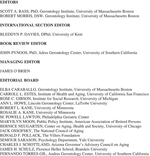 Figure 1. Inaugural masthead, Journal of Aging & Social Policy.