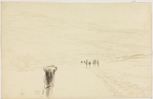 Figure 5. James McBey, The Long Patrol: Drifting Sand, 11 July 1917, pen and ink with watercolour on paper, 317 × 501 mm. London, Imperial War Museum (Art.IWM ART 1674) © Aberdeen City Council (James McBey).