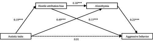 Figure 2 The mediating path model of male group. ***p < 0.001.