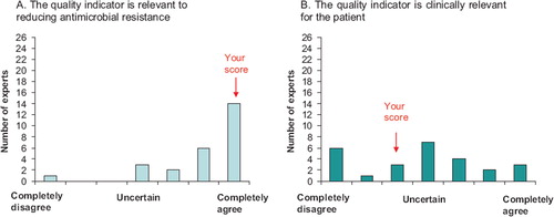 Figure 2. Example of feedback on the experts’ rating between the two Delphi rounds. The experts rating is marked as “your score”.