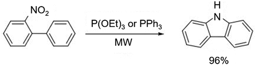 Figure 6. Carbazole synthesis in the presence of P(OEt)3 or PPh3 with a microwave power.