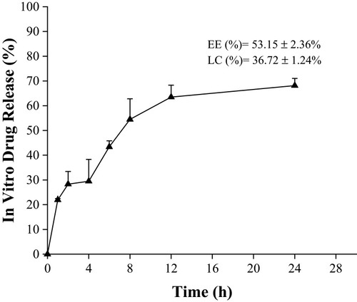 Figure 6 In vitro drug release profile of surfactin from CO-CNF.Abbreviation: CO-CNF, ĸ-carrageenan oligosaccharides linked cellulose nanofibers.