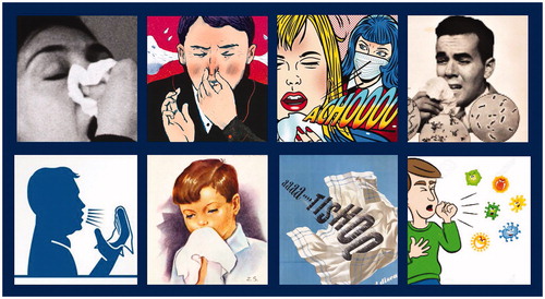 Figure 2. Illustrations of a sneeze extracted from examples of twentieth-century leaflets and posters.