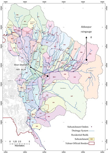 Figure 1. The eastern part of the TSDS sub-catchments and constructed drainage network.