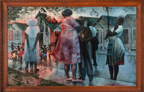 Figure 8. Lecture Slide 22.61: John Biggers, Shotgun, Third Ward #1 (1966). (Anacostia Community Museum, Smithsonian Institution.)