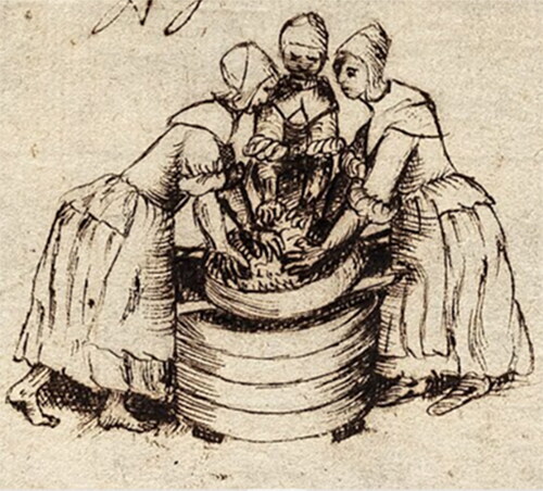 Figure 4. Cheshire dairymaids thrutching the curd, 1660s.Source: Royal Society.