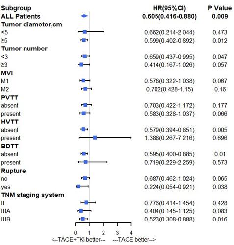 Figure 2 Forests plot of subgroup analysis of disease-free survival.