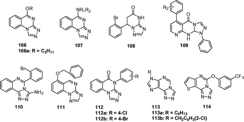 Figure 17. Triazoloquinazolines (106–114) with anticonvulsant activity.
