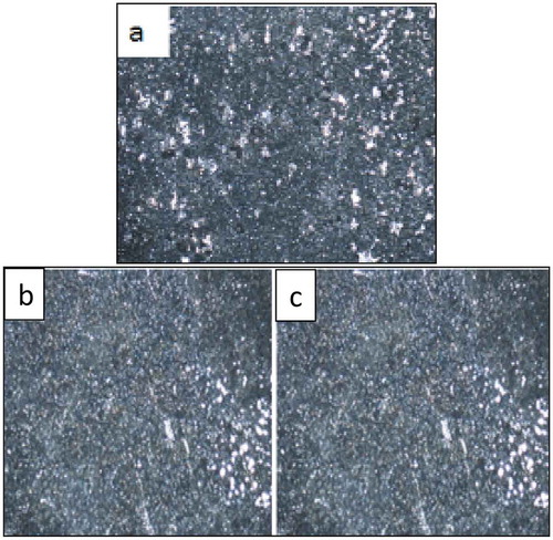 Figure 7. Optical micrographs obtained (a) Zn-10Nb2O5, (b) Zn-10Nb2O5-5SiO2, (c) Zn-10Nb2O5-10SiO2 after electrodeposition.