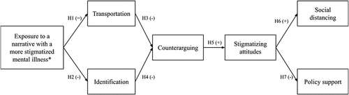 Figure 1. Study conceptual Model and direct predictions based on the extended- elaboration likelihood Model and mediated contact theory.