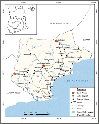 Figure 1. The STMA showing the study areas; Source: Cartographic Unit (Citation2013). Department of Geography and Regional Planning, University of Cape Coast, Ghana.