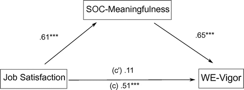 Figure 8. Model of complete mediation by the component of coherence—meaningfulness and vigour.