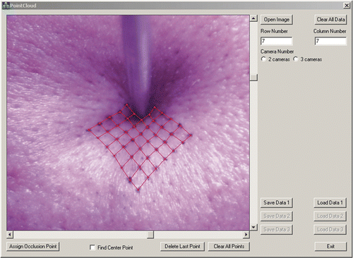 Figure 6. Graphical user interface of the programme, which is used to label the points on the surface, the contact point and the direction of the force.