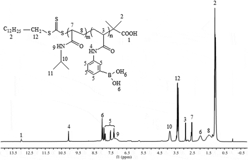 Figure 1. 1H NMR spectra of PNIPAM-b-PAPBA