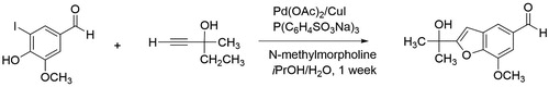 Scheme 3. Published Sonogashira coupling reaction using 5-iodovanillin ( Citation16, Citation17).