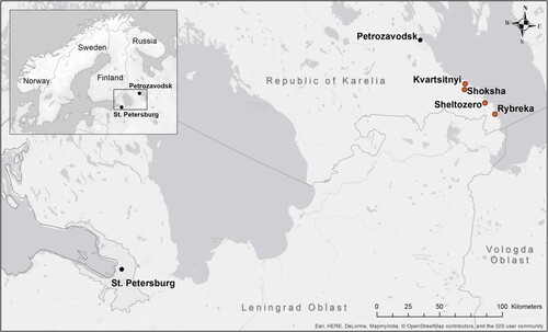 Figure 1. Veps villages in Karelia (map by Anastasia Kvasha).