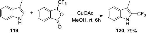 Figure 43 Trifluoromethylation of indole derivatives with Togni’s reagent.