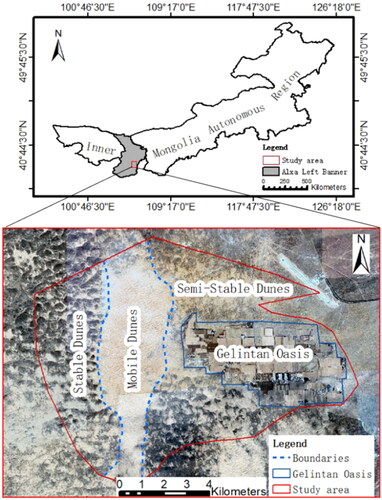 Figure 1. Map showing the location of the study area in Alxa League, Inner Mongolia.