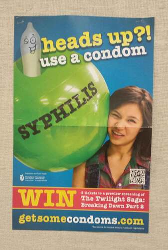 Figure 2. One sexual health message that participants, Candace and Semira, encountered during our research with them. Candace took the photo, of a Winnipeg Regional Health Authority poster, from a bulletin board at their high school. It serves here as an event in a risk assemblage.