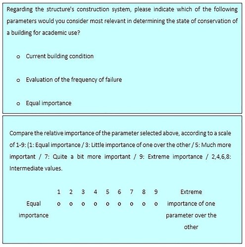 Figure 2. Example of the question for structure’s construction system.